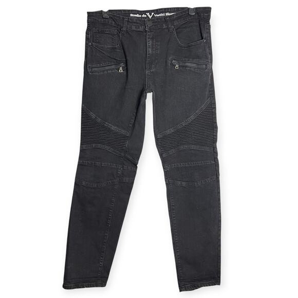 Studio de Vestiti Eleganti Moto Jeans SIZE 38 x 32 Black Denim RUNS SMALL - Picture 1 of 15